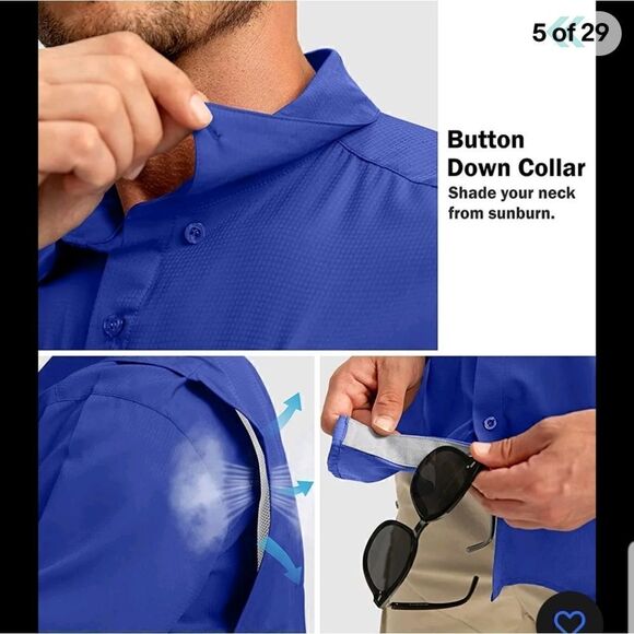 Men's Fishing Shirts with Zipper Pockets UPF 50+ Lightweight Cool Short Sleeve - Picture 8 of 15